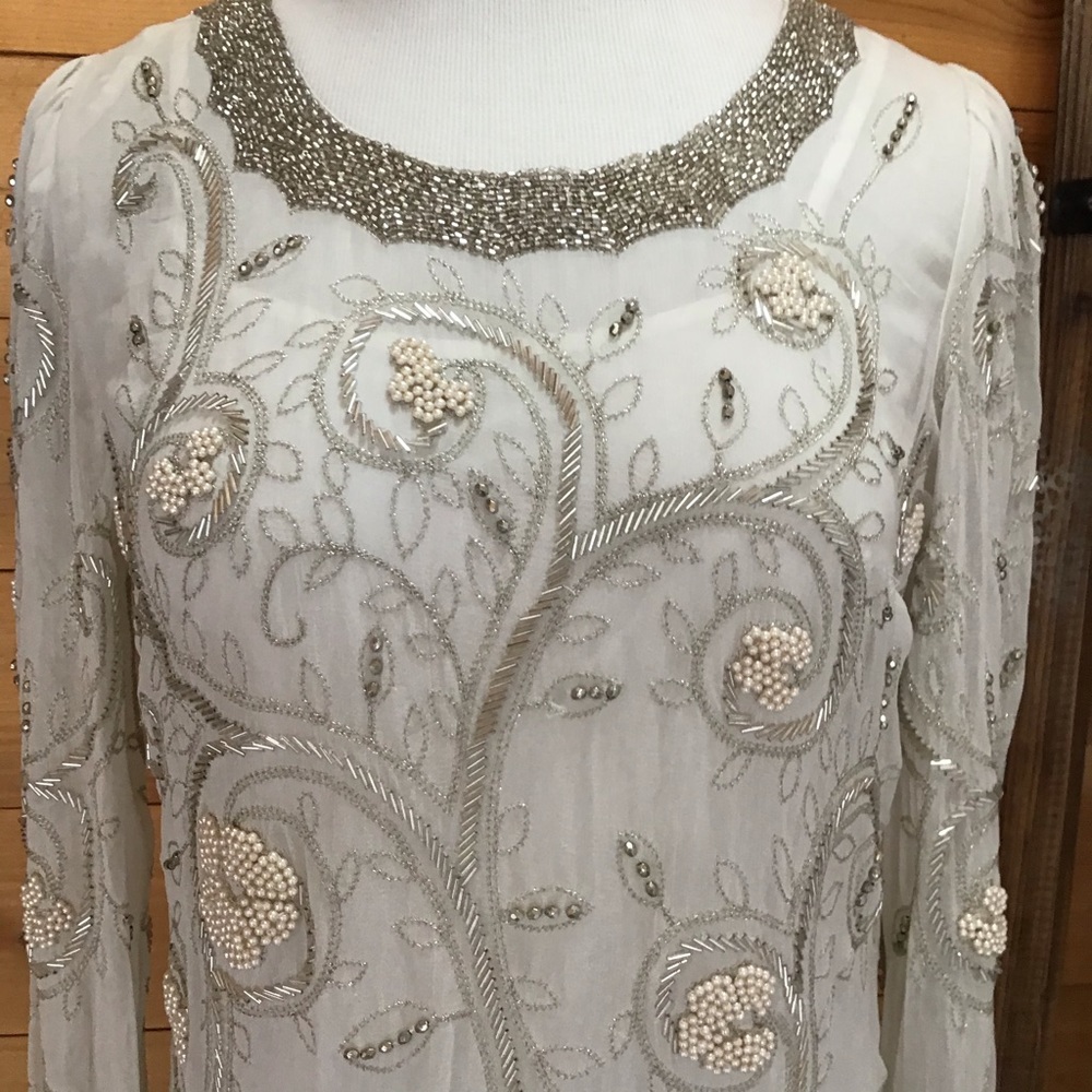 FREE PEOPLE OFF WHITE EMBELLISHED   DRESS WITH SEPARATE SLIP